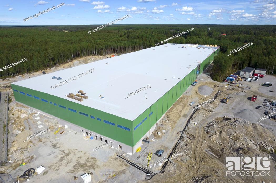 Stock Photo: The warehouse has been built in Morgongåva. . A lot of woodland has been taken down.
