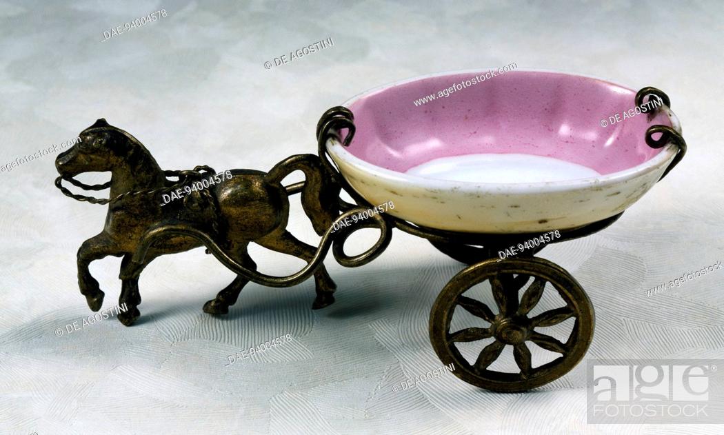 Stock Photo: Fancy sweet box in the shape of cart with horse, brass and porcelain. Austria, 19th century.  Private Collection.