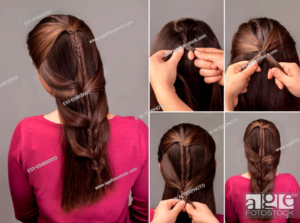 fishtail braid tutorial .Method of french  of weaving fishtail  braid, Stock Photo, Picture And Low Budget Royalty Free Image. Pic.  ESY-034800953 | agefotostock