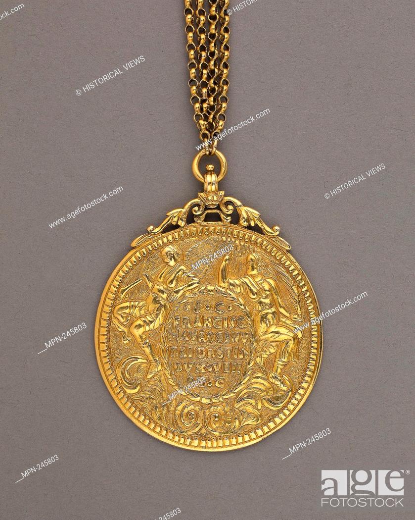 Stock Photo: Presentation Medal of Francesco Morosini - 17th century - Italian, Venice - Origin: Venice, Date: 1600–1699, Medium: Gold, Dimensions: 7.8 x 5.
