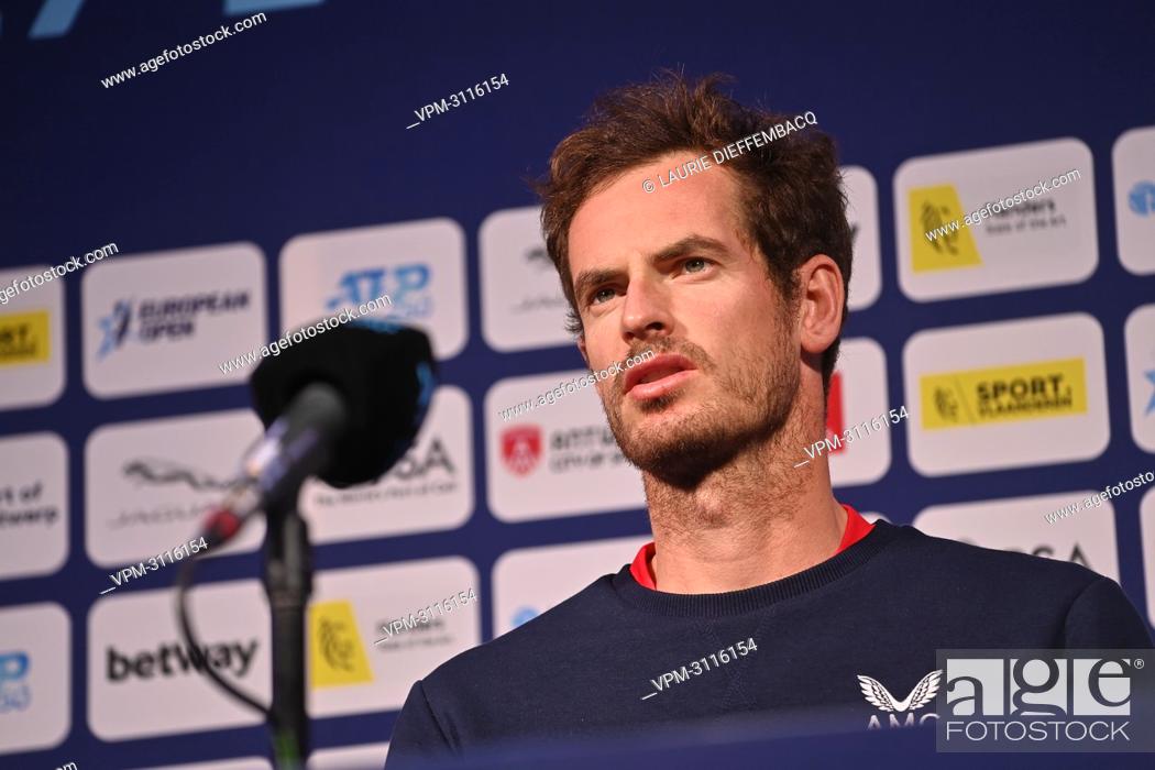 Photo de stock: British Andy Murray pictured during a press conference ahead of the European Open Tennis ATP tournament, in Antwerp, Monday 18 October 2021.