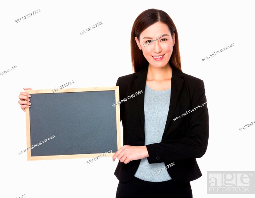 Stock Photo: Young Businesswoman showing the chalkboard.