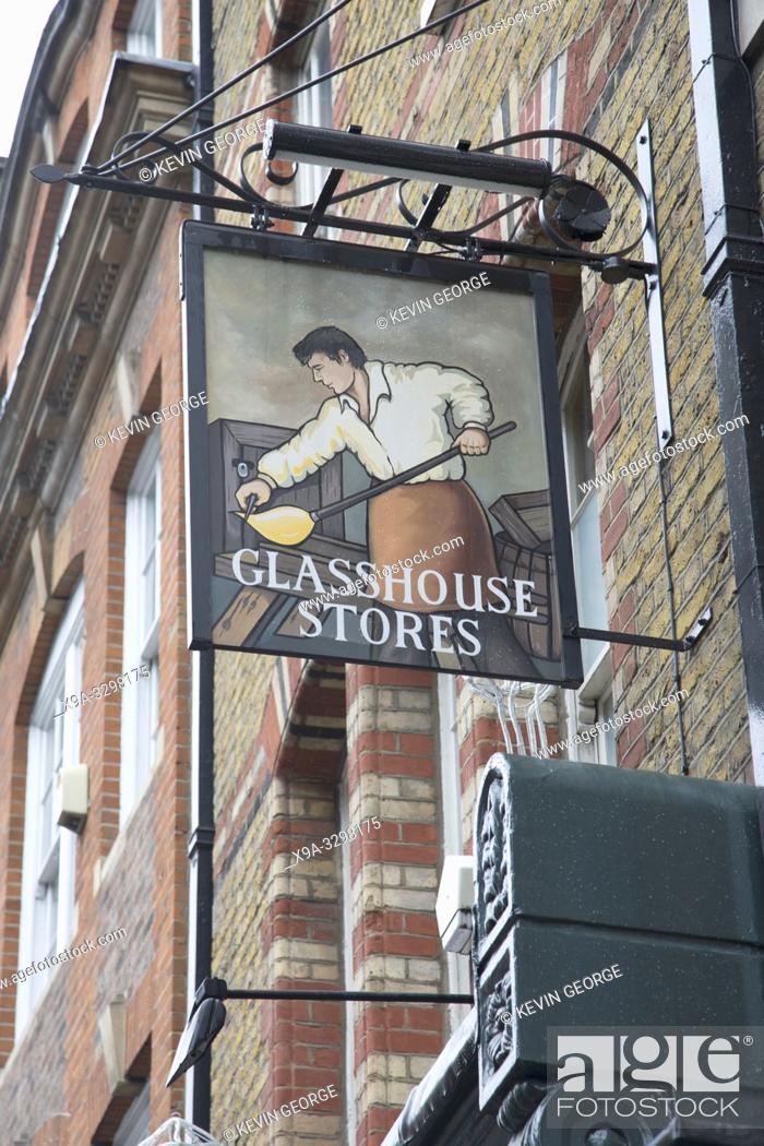 Stock Photo: Glasshouse Stores Pub Sign; Brewer Street; London; England; UK;.