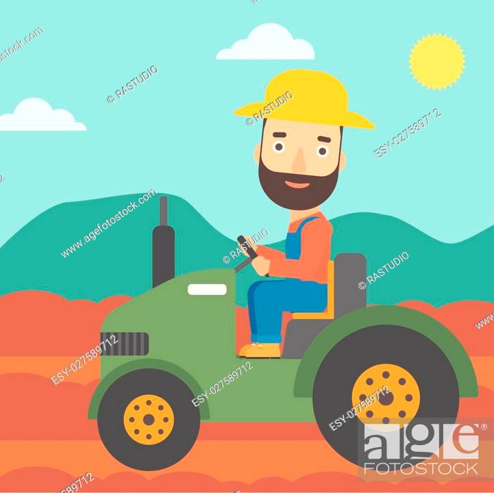 A hipster man with the beard driving a tractor on the background of plowed  agricultural field vector..., Stock Vector, Vector And Low Budget Royalty  Free Image. Pic. ESY-027589712 | agefotostock