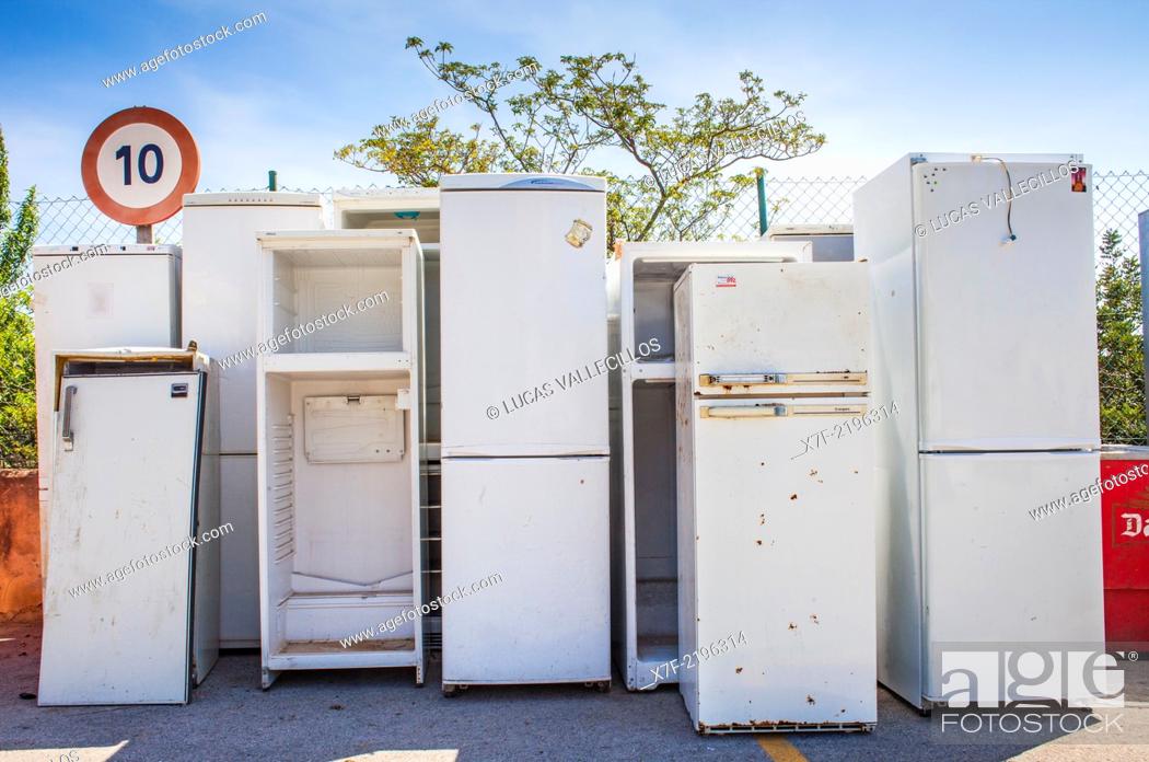 Stock Photo: Refrigerators storage to recycle, recycling center.
