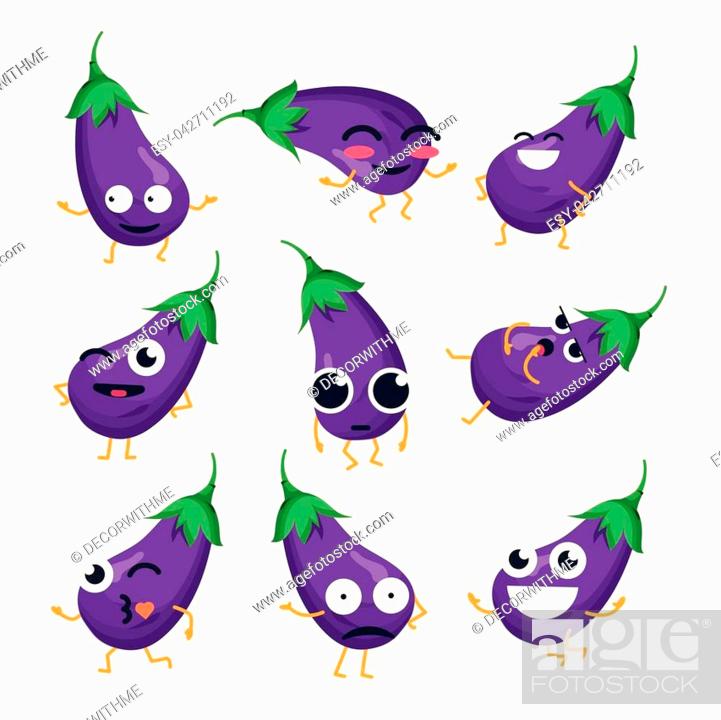 Funny eggplant - vector isolated cartoon emoticons. Cute emoji set with a  nice character, Stock Vector, Vector And Low Budget Royalty Free Image.  Pic. ESY-042711192 | agefotostock