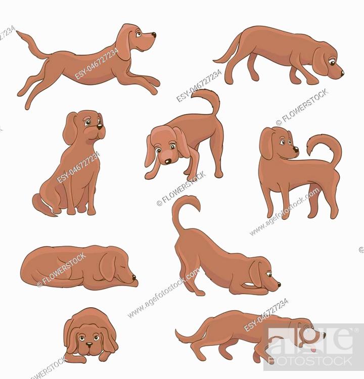 cartoon dog in different poses on white. funny pet sitting, standing,  running, waiting, lying, Stock Vector, Vector And Low Budget Royalty Free  Image. Pic. ESY-046727234 | agefotostock