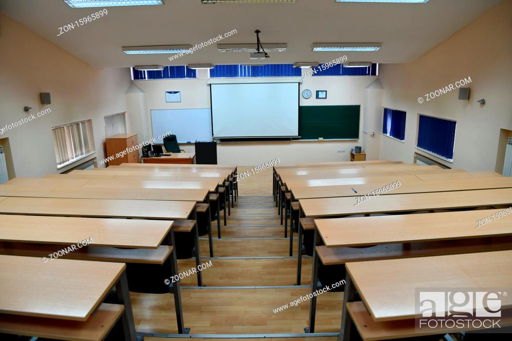 Stock Photo: empty classroom university or collage back to school concept in coronavirus pandemic time.