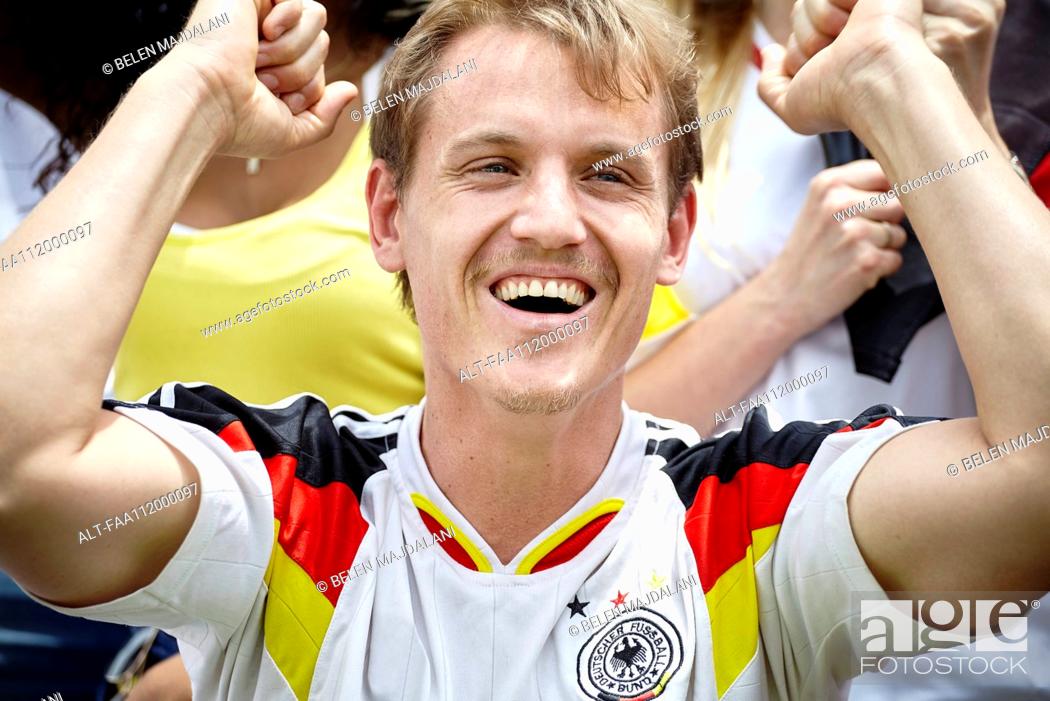 Stock Photo: German football fan cheering at match.