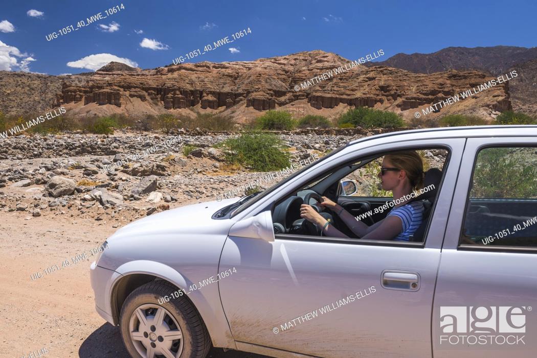Stock Photo: Driving through Cachi Valley Gorge (Quebrada), Calchaqui Valleys, Salta Province, North Argentina.
