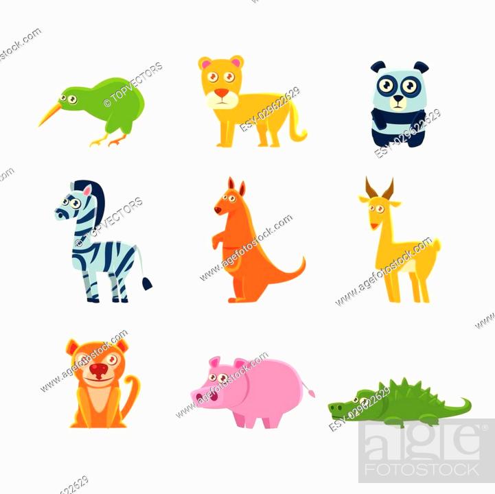 Exotic Animals Fauna Collection Of Silly Childish Drawings Isolated On  White Background, Stock Vector, Vector And Low Budget Royalty Free Image.  Pic. ESY-029622629 | agefotostock