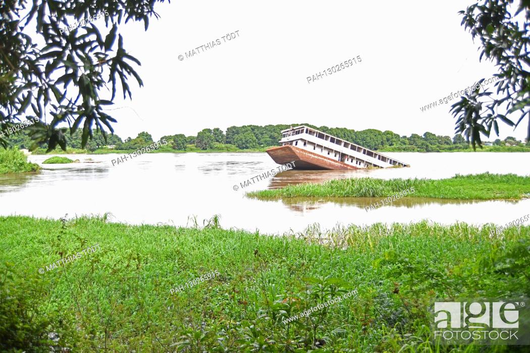 Stock Photo: Sunken rides on the White Nile near the South Sudanese capital of Juba, taken on 08.09.2019. The Nile in its total length of approx.