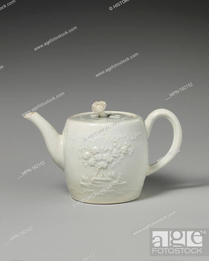 Stock Photo: Teapot. Factory: Worcester; Date: ca. 1760; Culture: British, Worcester; Medium: Soft-paste porcelain; Dimensions: Height: 4 1/4 in. (10.