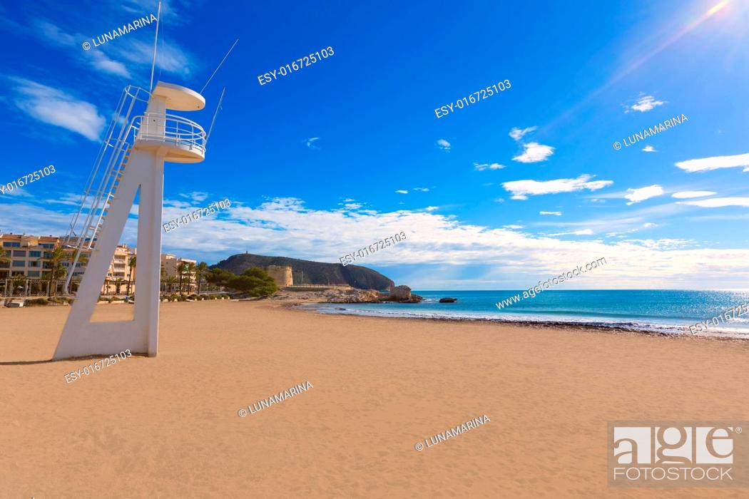 Stock Photo: Moraira Playa la Ampolla beach in Teulada Alicante at Mediterranean Spain.