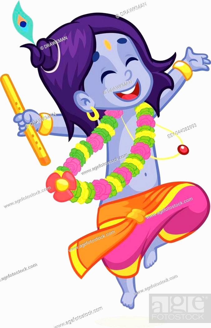 Little cartoon Krishna with eyes closed dancing with a flute, Stock Vector,  Vector And Low Budget Royalty Free Image. Pic. ESY-044082993 | agefotostock