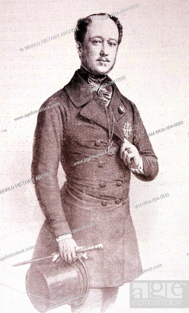 Stock Photo: Engraved portrait of Mariano Téllez-Girón y Beaufort Spontin (1814-1882) a Spanish politician, nobleman, diplomat, and soldier. Dated 19th Century.