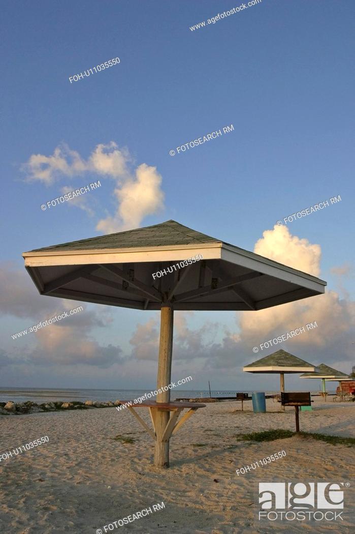 Stock Photo: florida, beach, scenic, barbeque, tables, shaded.
