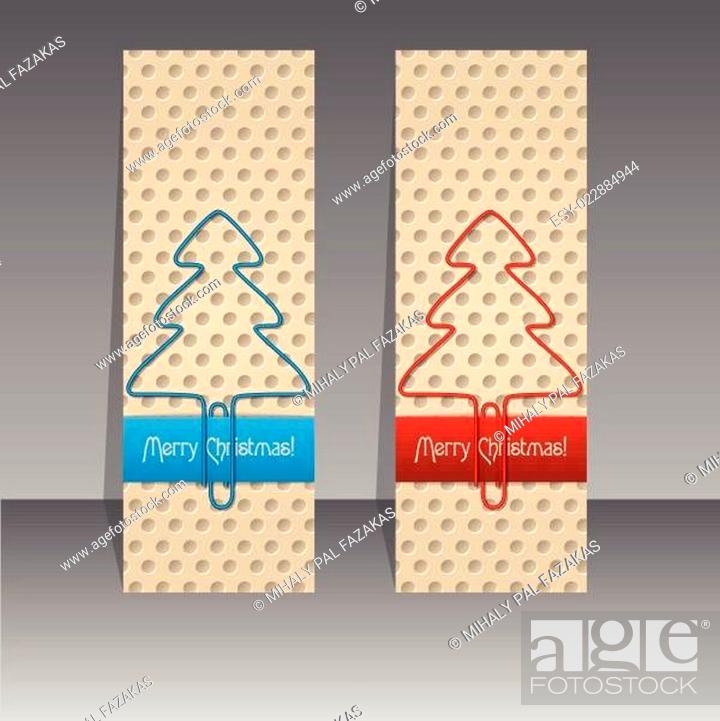 Stock Vector: Christmas label design with paperclip trees.