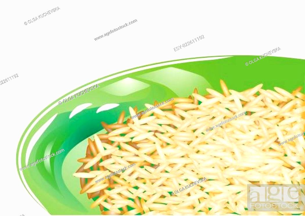 Stock Vector: rice on green plate.