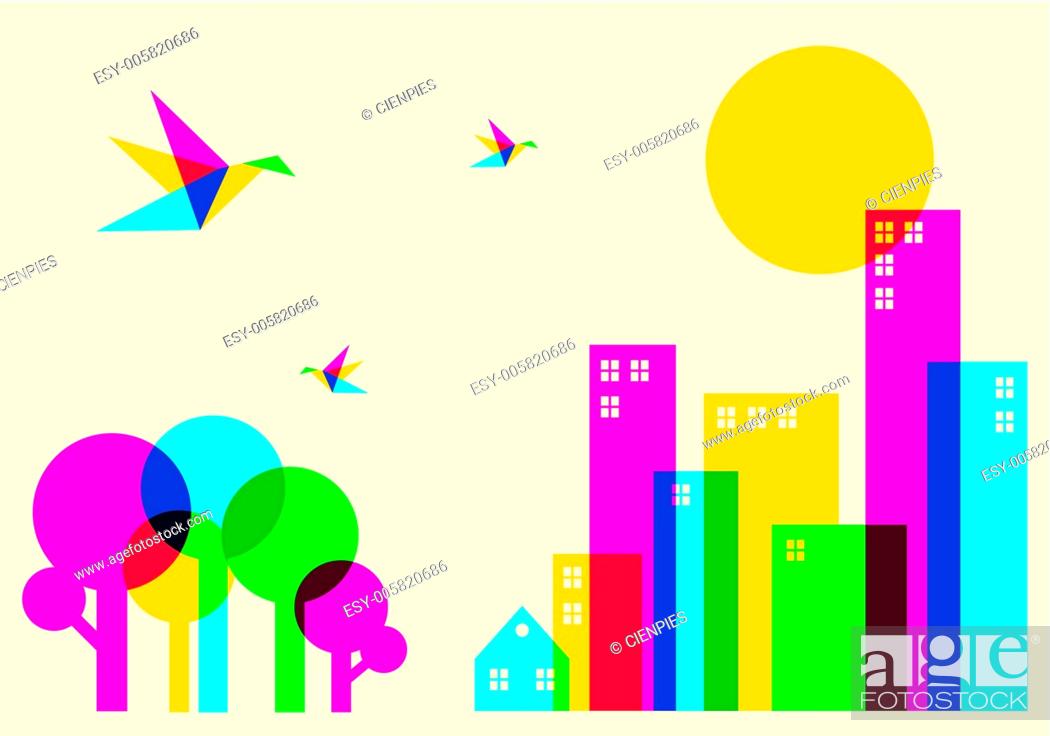 Stock Vector: Spring time city.