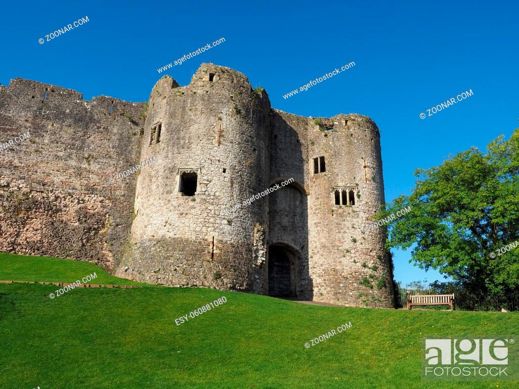 Stock Photo: Ruins of Chepstow Castle (Castell Cas-gwent in Welsh) in Chepstow, UK.
