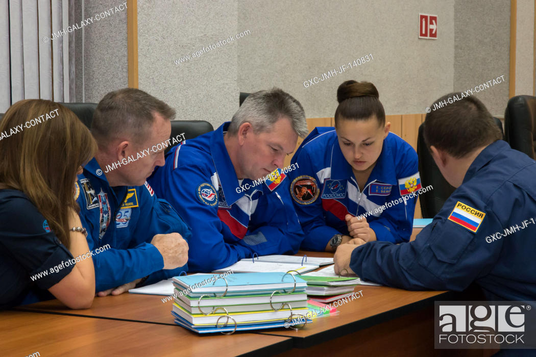 Stock Photo: At the Cosmonaut Hotel crew quarters in Baikonur, Kazakhstan, Expedition 41 Flight Engineer Barry Wilmore of NASA (left).