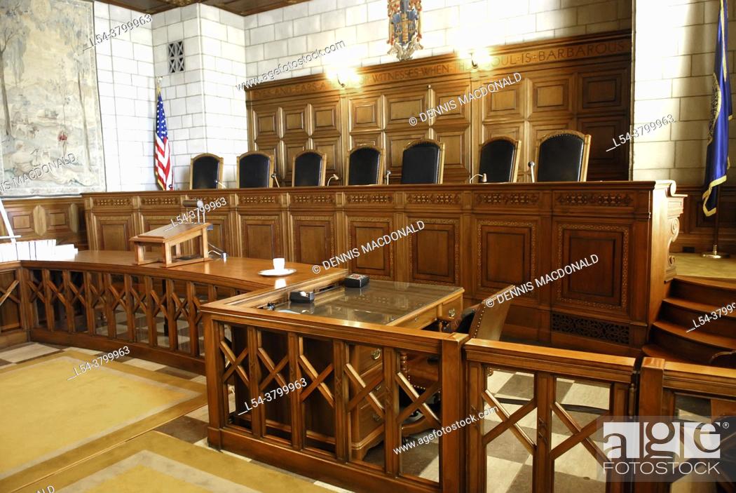 Stock Photo: The State Supreme Court Bench inside the The State Capitol Building Lincoln Nebraska NE.
