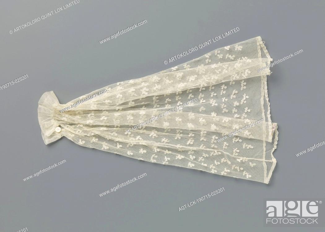 Stock Photo: Lower sleeve of application side with spreading pattern of oval flower on stalk with two leaves, Lower sleeve of natural colored application side: batiste.