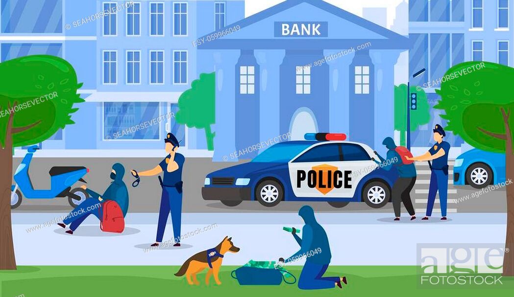 Police men security and bank crime stickup, policeman caught criminals near  bank building cartoon..., Stock Vector, Vector And Low Budget Royalty Free  Image. Pic. ESY-059966049 | agefotostock