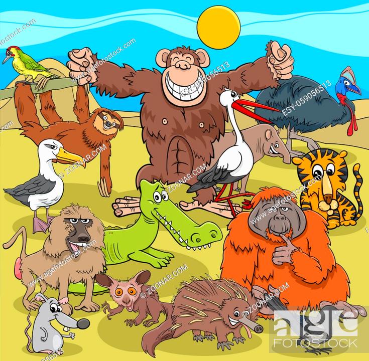 Photo de stock: Cartoon Illustrations of Wild Animal Comic Characters Group.