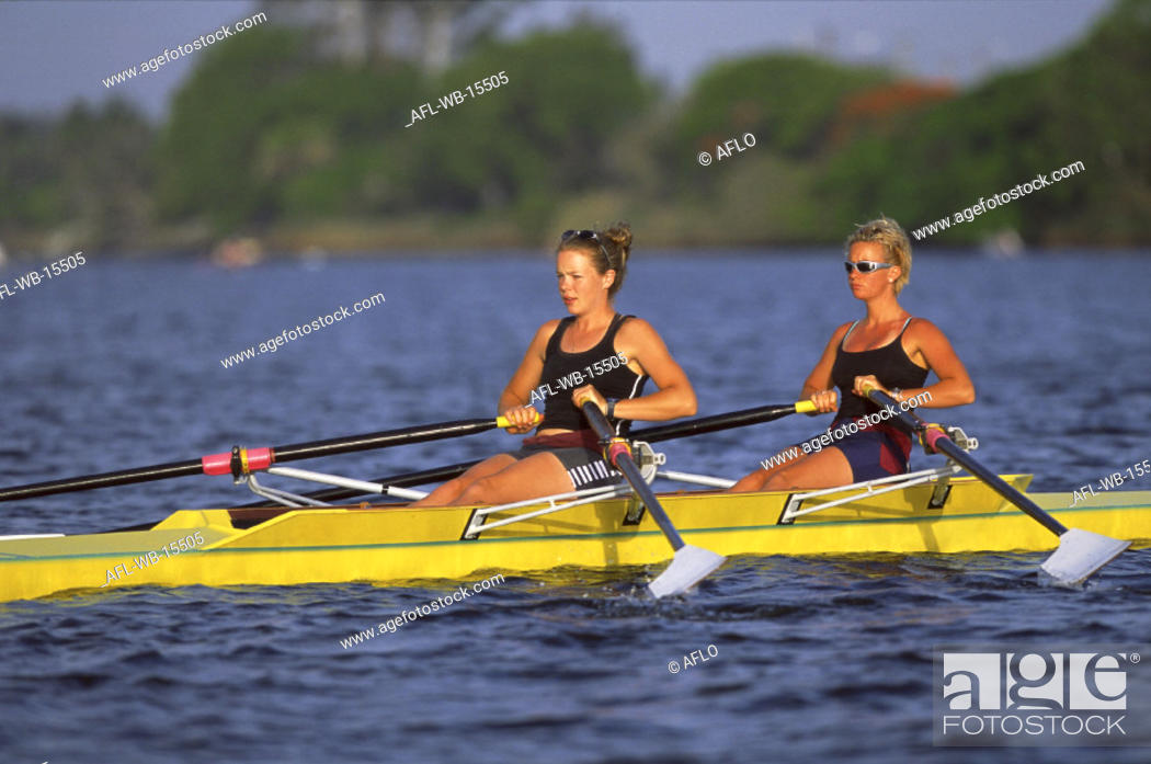 Stock Photo: Young Adult, Three-Quarter Length, Color Image, Fitness, Health, Healthy, Only, Outdoors, People, Sport, Summer, Water, Adult, Caucasian Appearance, Human, Leisure, Woman, Youth, Horizontal, Pair, Amusement, Fun, Agile, Agility, Sitting, Team, Teenager, Together, Amusing, Hobby