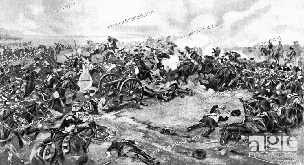Stock Photo: The Battle of Waterloo, fought on 18 June 1815, (1910). One of the most decisive battles of the Napoleonic Wars, Waterloo was fought in a small area (some 10km.