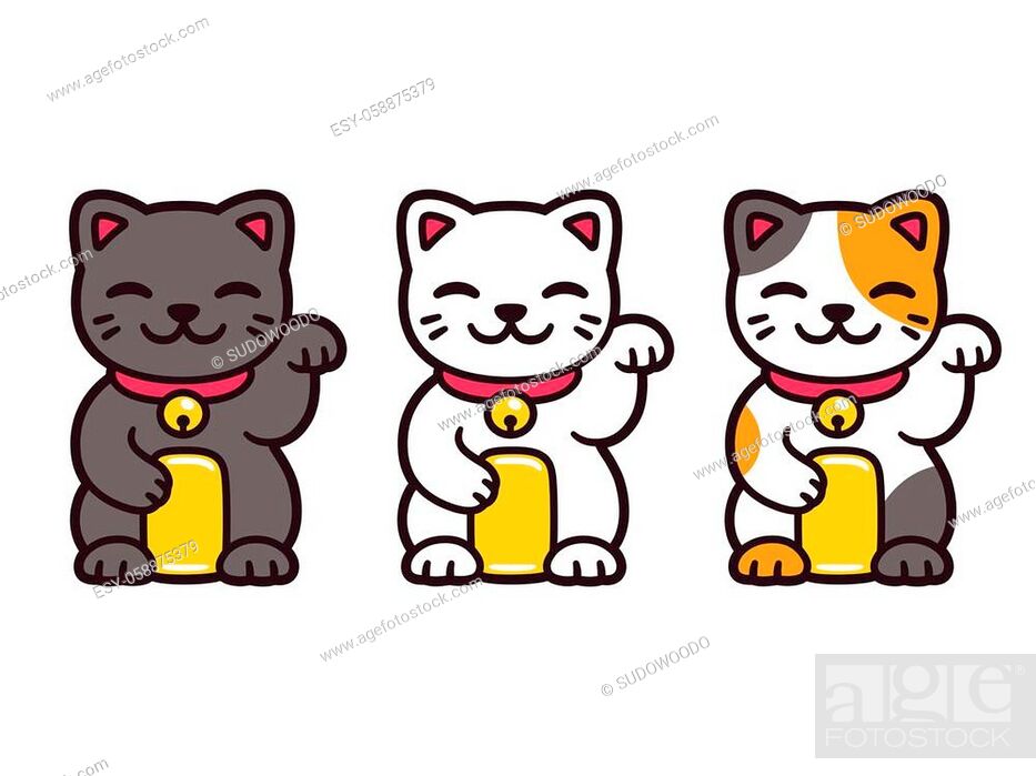 Cute cartoon Maneki Neko, Japanese lucky cats. Black, white and calico Feng  Shui kitty, Stock Vector, Vector And Low Budget Royalty Free Image. Pic.  ESY-058875379 | agefotostock