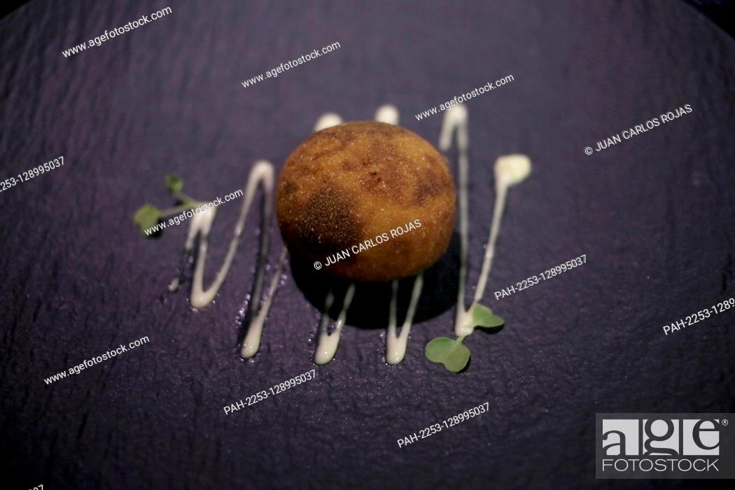 Stock Photo: Madrid, Spain; 23/01/2020.- Croqueta de Almodovar del Rio..The City of Cordoba, Spain, makes a gastronomic and wine presentation of its products with.