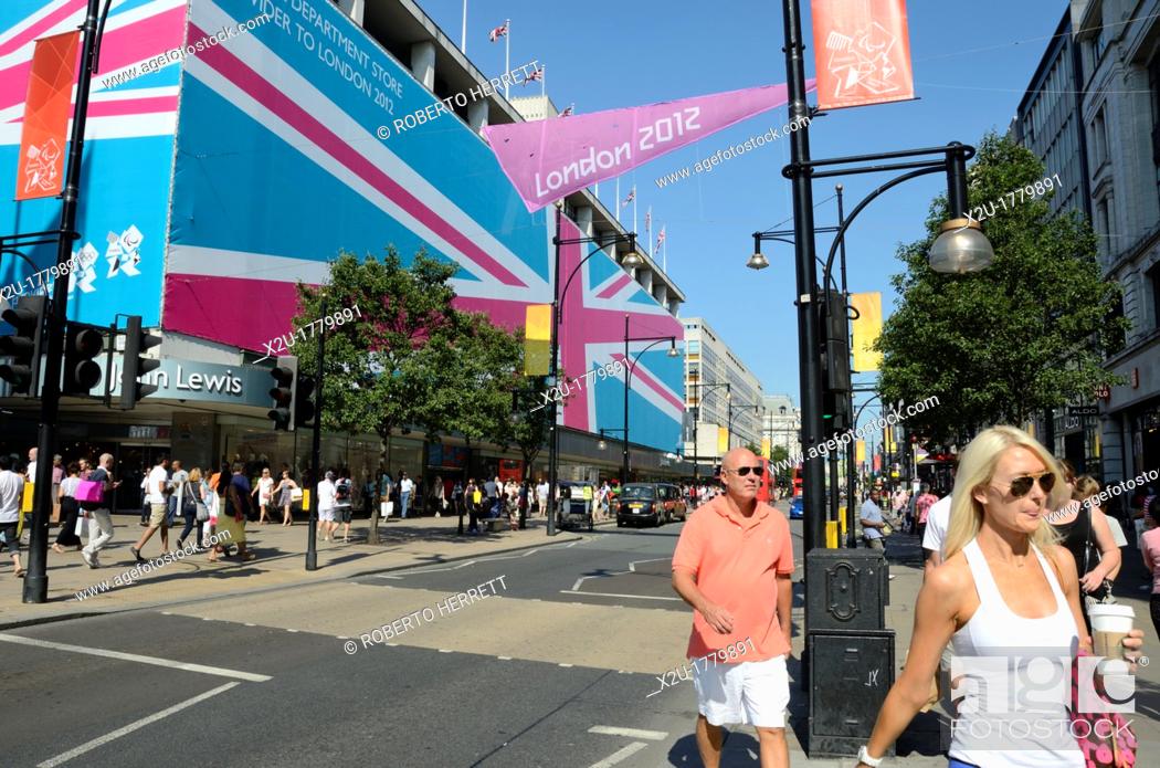 Stock Photo: Oxford Street during the 2012 Olympic Games, London, UK.