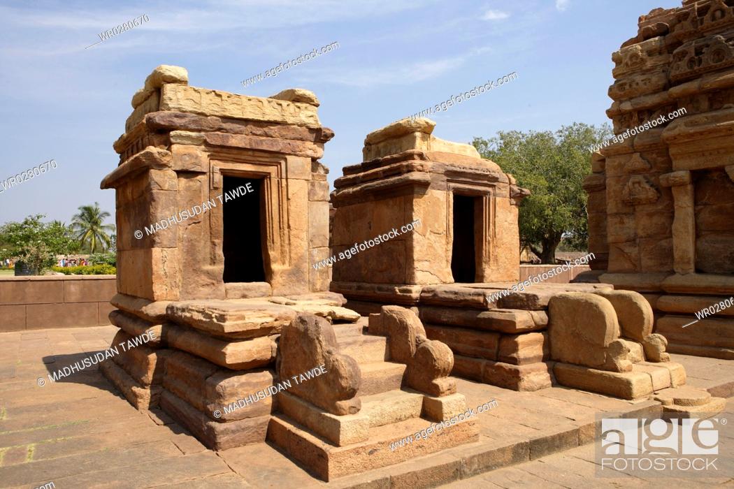 Stock Photo: Model structure behind Suryanarayana temple , Aihole , early western Chalukya , District Bagalkot , Karnataka , India.