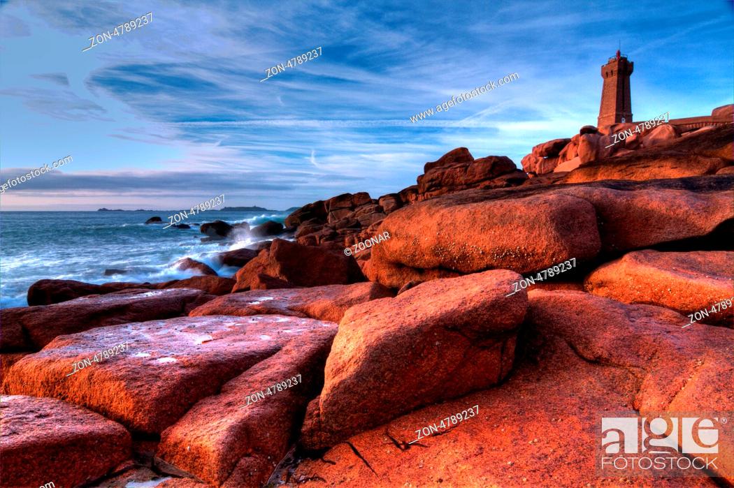 Stock Photo: Lighthouse Men Ruz, Côte de Granit Rose, Brittany.