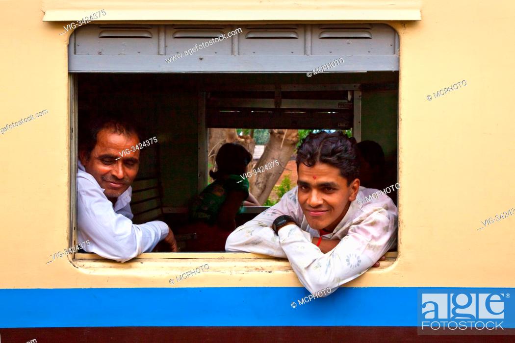 Stock Photo: BURMESE passengers on the train ride from Pyin U Lwin to Hsipaw - MYANMAR - 05/05/2012.
