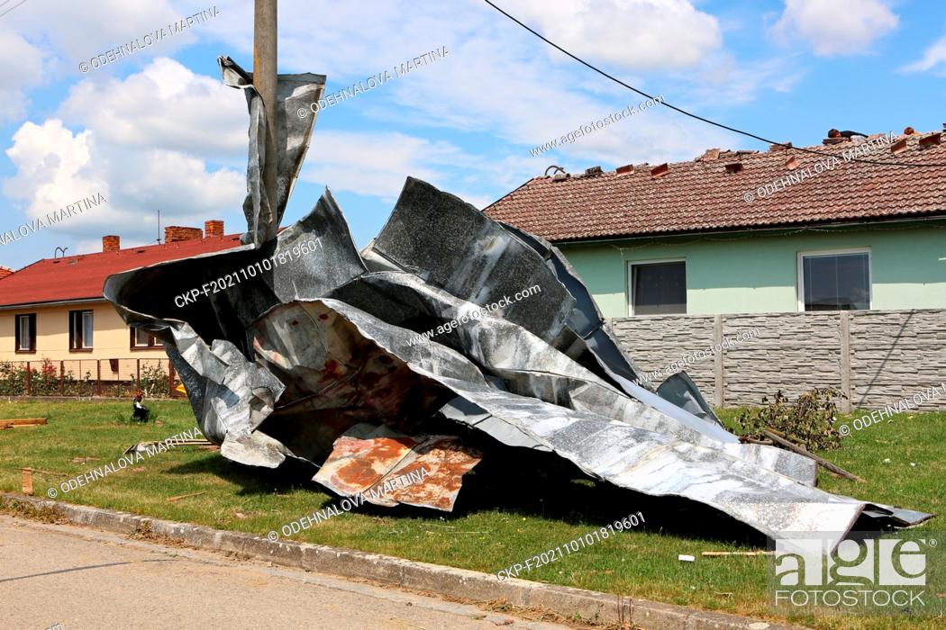 Stock Photo: A tornado hit village Moravska Nova Ves and several other villages in the Breclav district, South Moravia, Czech Republic, on Thursday, June 24, 2021.