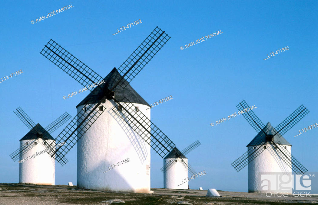 Stock Photo: Windmills, Campo de Criptana. Ciudad Real province, Castilla-La Mancha, Spain.