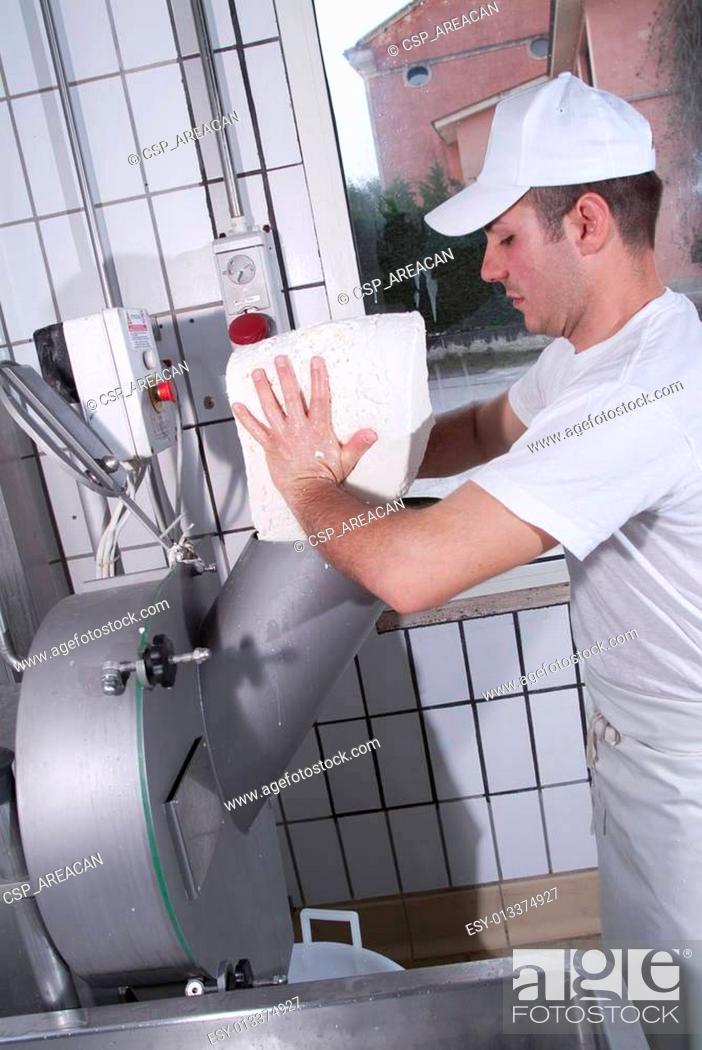 Stock Photo: dairymen, who prepare the mozzarella.