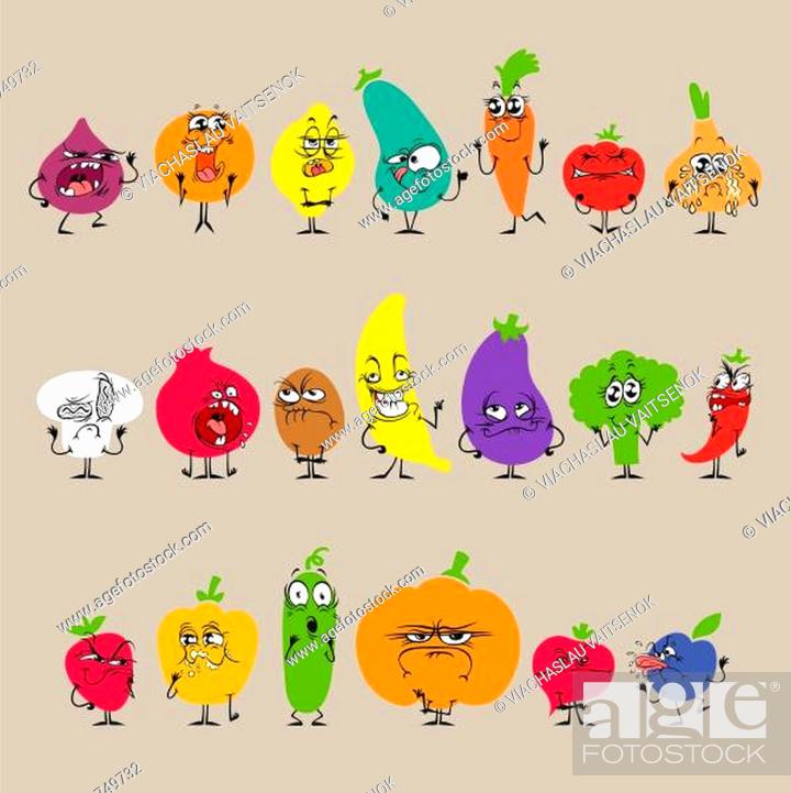 Cartoon Fruits and Vegetables with Facial Expressions Set, Stock Photo,  Picture And Low Budget Royalty Free Image. Pic. ESY-020749732 | agefotostock