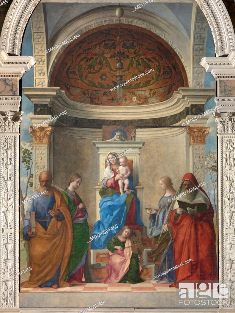 Stock Photo: San Zaccaria Altarpiece (Madonna Enthroned with Child, with Sts Peter, Catherine of Alexandria, Lucy, and Jerome), by Giovanni Bellini, 1505, 16th Century.