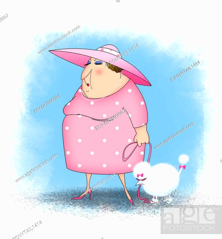 Humor illustration of a portly rich lady walking her white French poodle in  a polka dot dress and a..., Stock Photo, Picture And Low Budget Royalty  Free Image. Pic. ESY-037909967 | agefotostock