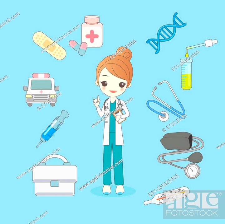 cute cartoon woman doctor with health concept, Stock Vector, Vector And Low  Budget Royalty Free Image. Pic. ESY-053623555 | agefotostock