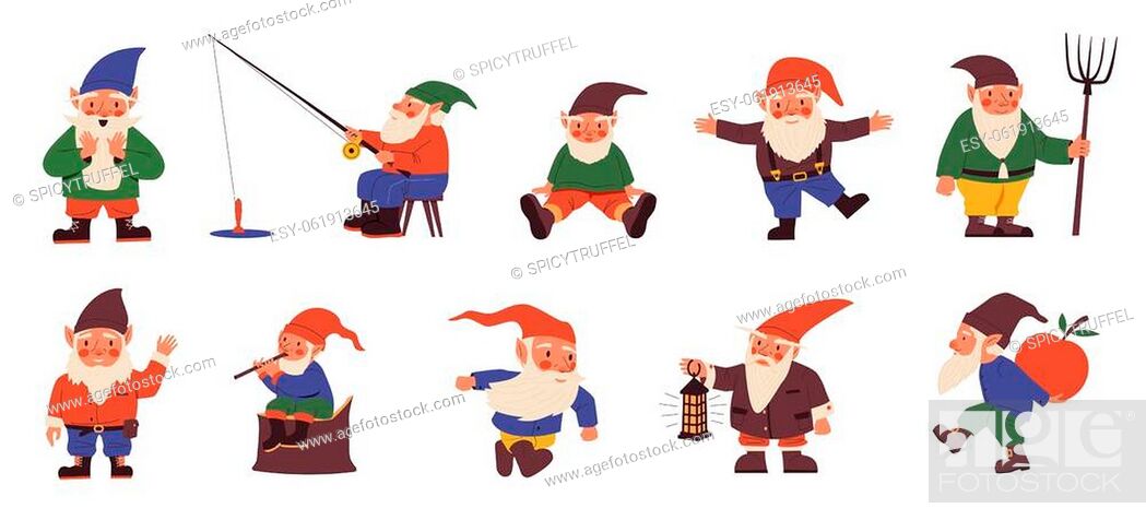 Cute gnomes. Cartoon fairy tale dwarves in different clothes with beards  and hoods, Stock Vector, Vector And Low Budget Royalty Free Image. Pic.  ESY-061913645 | agefotostock
