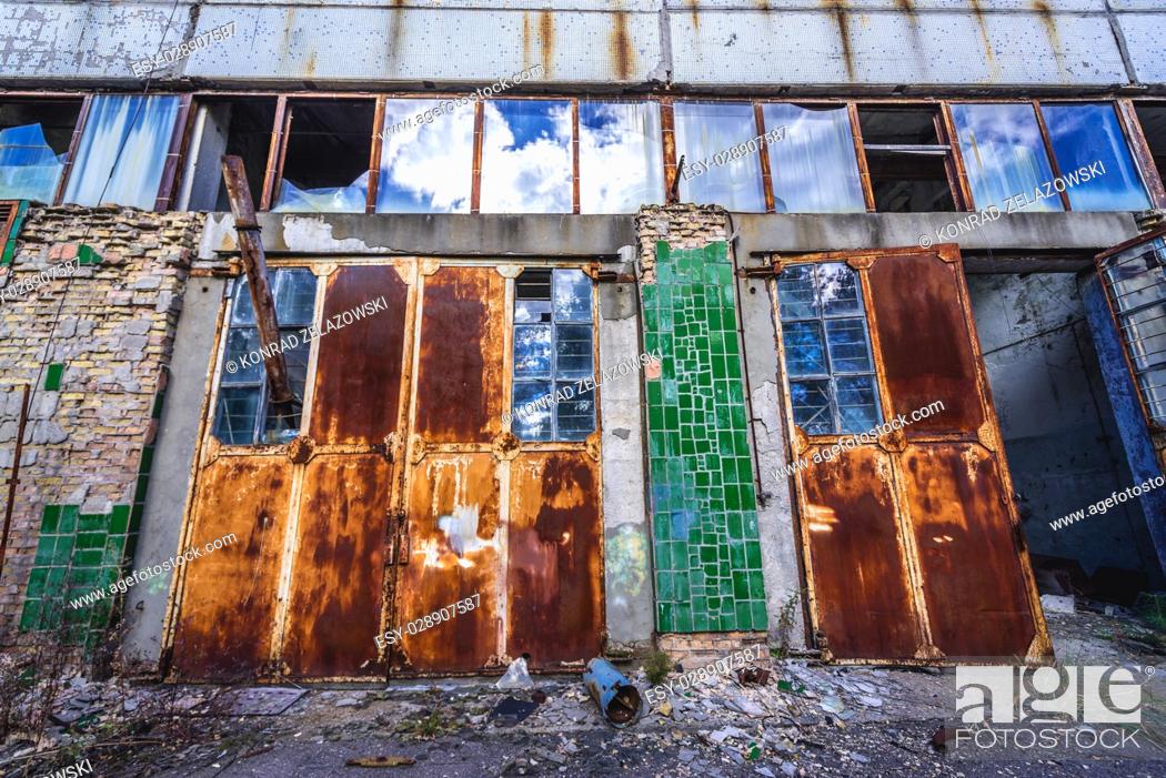 Stock Photo: Abandoned Jupiter Factory in Pripyat ghost town of Chernobyl Nuclear Power Plant Zone of Alienation in Ukraine.