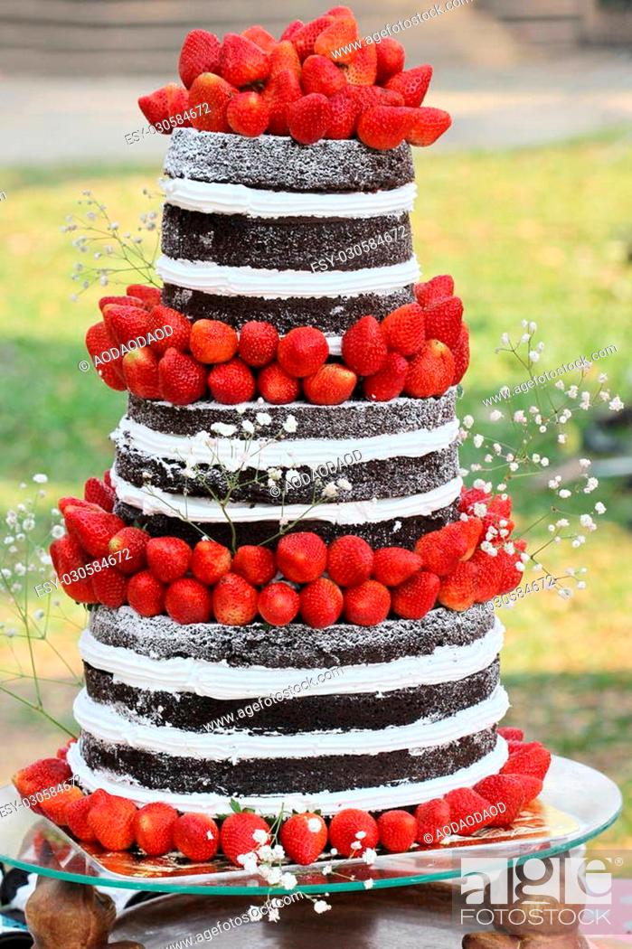 Strawberry On Chocolate Cake Outdoor Wedding Cake Stock Photo Picture And Low Budget Royalty Free Image Pic Esy 030584672 Agefotostock