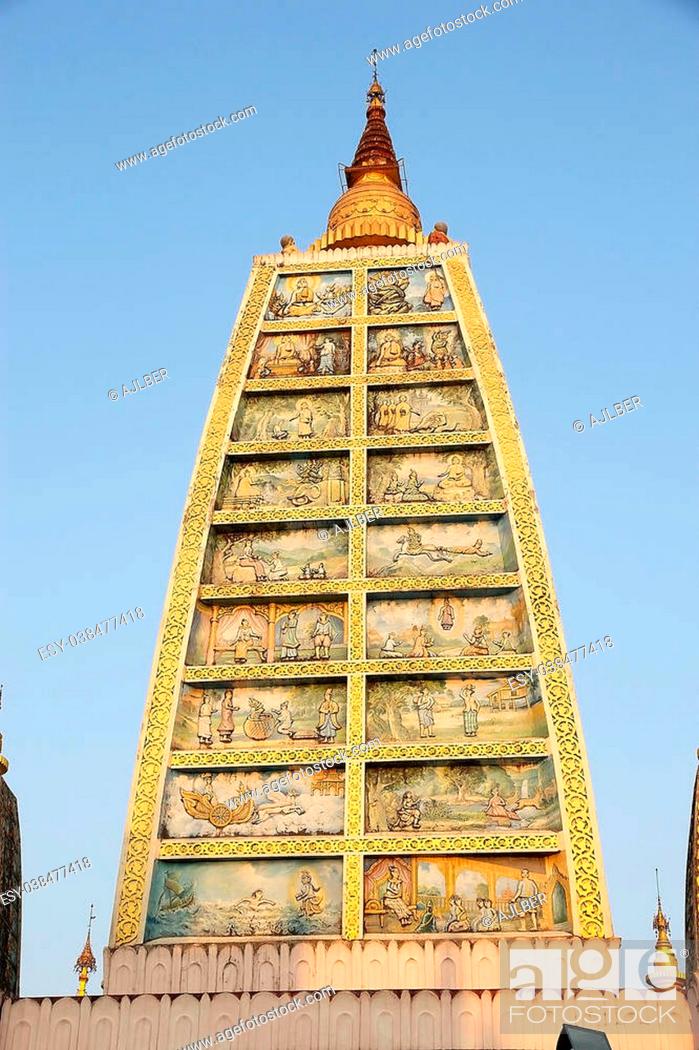 Stock Photo: Replica of Mahabodhi Paya at the Shwedagon Pagoda, a gilded stupa located in Yangon, Myanmar.
