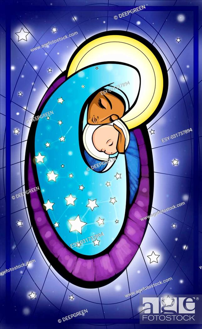 Stock Photo: Illustration of Madonna and infant Jesus.